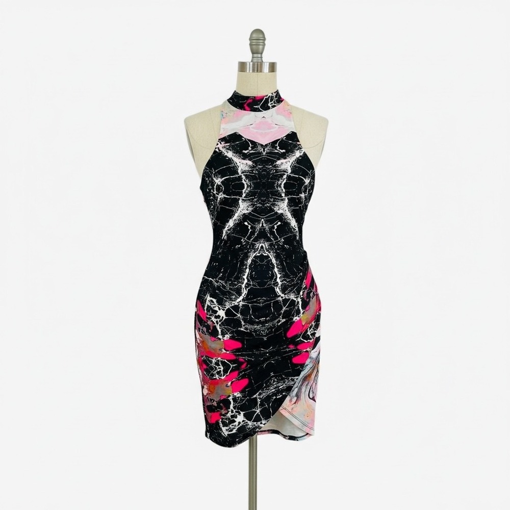 Shareen Collections Australia Abstract Marble Halter‎ Dress Multicolor Size 6